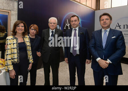 Maria Elisabetta Alberti Casellati, Maria Bianca Farina, Sergio Mattarella, Ettore Rosato und Giuseppe Conte während der Ania2019 (Luigi Mistrulli/Fotogramma, Rom - 2019-07-10) p.s. La foto e 'utilizzabile nel rispetto del contesto in Cui e' Stata scattata, e senza intento diffamatorio del decoro delle Persone rappresentate Stockfoto