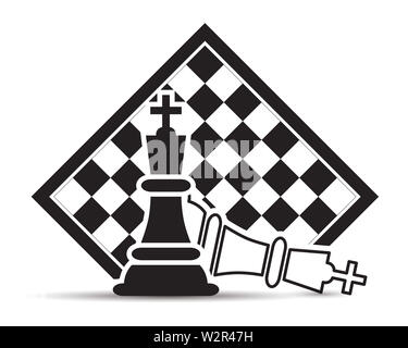 Schachmatt in Schachbrett, auf einem weißen Hintergrund Vector Illustration. Schach dem König Zahlen Stücke. Stockfoto