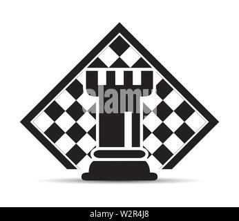 Konzept der Unternehmensstrategie mit Schach Figuren auf einem Schachbrett moderne Vector Illustration. Schwarze Schachfiguren Stücke Abbildung. Stockfoto