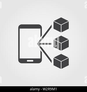 Blockchain App flaches Symbol. Monochromes kreatives Design aus der Blockchain Icons Kollektion. Einfache Zeichendarstellung Blockchain App Icon für Mobile und Web Stockfoto