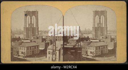 Brooklyn Bridge Tower im Bau, von Robert N Dennis Sammlung von stereoskopische Ansichten Stockfoto