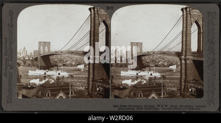 Brooklyn Bridge, WNW (west-nordwestlich) von Brooklyn nach Manhattan, New York City, von Robert N Dennis Sammlung von stereoskopische Ansichten Stockfoto