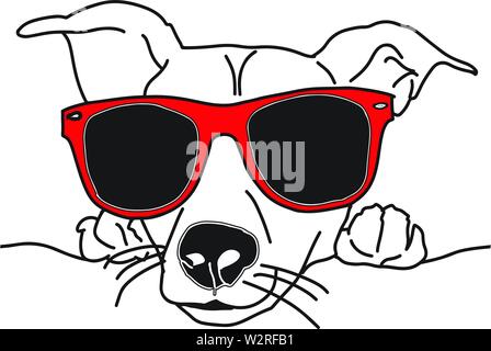 Vector Illustration Hund Gesicht mit Sonnenbrille schwarz und weiß Stock Vektor