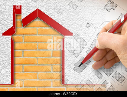 Wärmedämmung Design der alten Gebäude, die Energieeffizienz zu verbessern und die thermischen Verluste - 3D-Render Konzept Bild zu verkleinern. Stockfoto