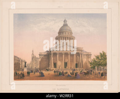 Paris. Le Panthéon; Drucken zeigt eine Straße aus Sicht des Panthéon, Paris, Frankreich, mit Fußgängern auf der Straße in den Vordergrund. Stockfoto