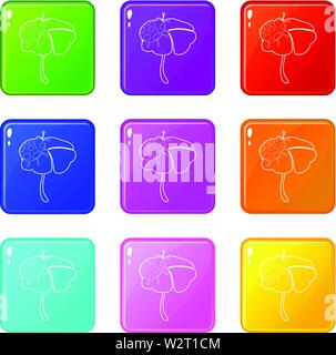 Marienkäfer sitzt auf einer Blume Symbole 9 Colour Collection set Stock Vektor