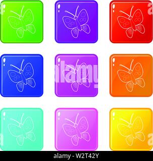 Schmetterling Icons Set 9 Colour Collection Stock Vektor