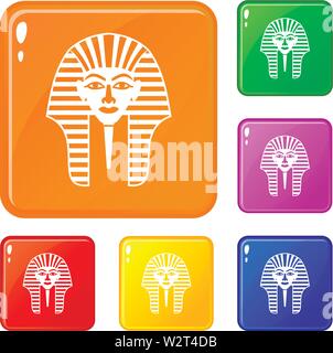 Tut-ench-Amun Maske Icons Set Vector Farbe Stock Vektor