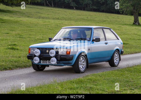 Talbot Sunbeam Lotus 1981, Moonstone Blue.Oldtimer restaurierte Fahrzeuge Autos auf der Autobahn M6 zur Leighton Hall Car Show, UK Stockfoto