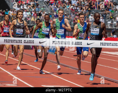 Kalifornien - USA - 30 Juni 2019: Craig Engels, Ayanleh Souleiman, Filip Ingebrigtsen, Jakob Ingebrigtsen und Timothy Cheruyiot konkurrieren in der Männer 1. Stockfoto