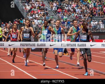 Kalifornien - USA - 30 Juni 2019: Craig Engels, Ayanleh Souleiman, Filip Ingebrigtsen, Jakob Ingebrigtsen und Timothy Cheruyiot konkurrieren in der Männer 1. Stockfoto