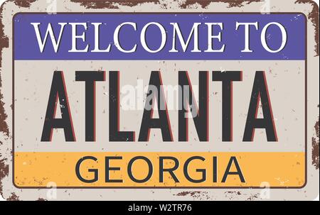 In Atlanta Georgia vintage rostiges Metall Zeichen auf weißem Hintergrund Willkommen, Vector Illustration Stock Vektor