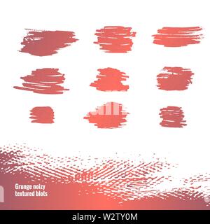 Satz laut Tinte Anschläge, handdrawn Pinsel malen Blots. Violett rosa Farbverlauf. Auf weissem Hintergrund. Vektor Illustration. Stock Vektor