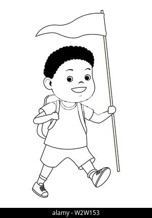 Kinder und Sommer Camp Cartoons in Schwarz und Weiß Stock Vektor