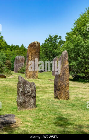 Jungsteinzeit keltischen Steine oder Menhire, Monteneuf, Broceliande Wahrzeichen, Bretagne, Frankreich. Stockfoto