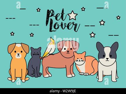 Nette Gruppe von Maskottchen adorables Zeichen Vector Illustration Design Stock Vektor