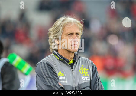 Brasilien. 10. Juli 2019. Trainer Jorge Jesus von Flamengo in der Arena da baixada Stadion in Curitiba am Mittwoch (10) Credit: Geraldo Bubniak/ZUMA Draht/Alamy leben Nachrichten Stockfoto