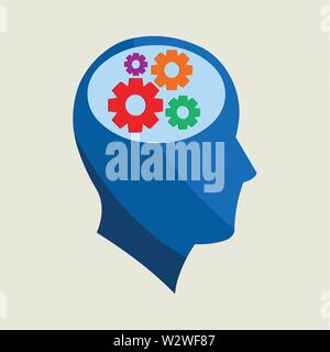 Menschlichen Kopf mit dem Gehirn und Zahnräder Vector Illustration Stock Vektor