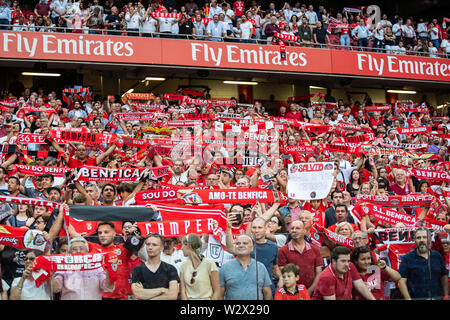 Lissabon, Portugal. 10. Juli 2019. Benfica Fans während der Vor Saisonbeginn 2019/2020 Fußballspiel zwischen SL Benfica vs Royal Sporting Club Anderlecht. (Final Score: SL Benfica 1 - 2 Royal Sporting Club Anderlecht) Credit: SOPA Images Limited/Alamy leben Nachrichten Stockfoto