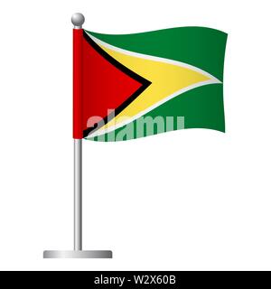 Guyana Flagge auf der Pole. Metall Fahnenmast. Nationalflagge von Guyana Abbildung Stockfoto