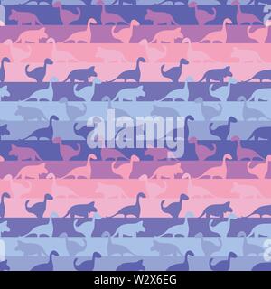 Nahtlose Streifenmuster mit Dinosauriern in süßen Rosa und Violett Stock Vektor