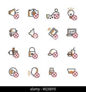 Verbot gefüllt Umrisse Icon Set. Stock Vektor