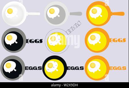 Minimalistische logo Ei mit einer Pfanne und eine Inschrift Stock Vektor