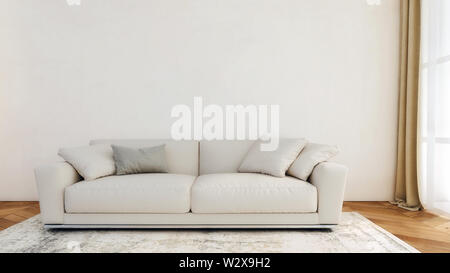 Moderne Raumgestaltung Wohnzimmer mit leere Wand, Mockup, Hintergrund, Vorlage, Kopieren, 3D-Rendering Stockfoto