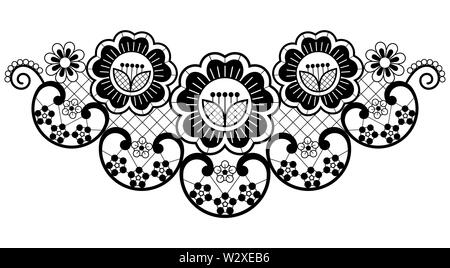 Spitze Anwendung Vektor motof, ornamentale Muster mit Rosen, Blumen und wirbelt, detaillierte Spitze Design in Schwarz auf Weiß bakground Stock Vektor