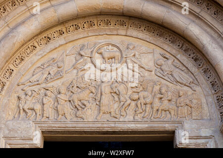 Die Basilika San Isidoro, Leon, Spanien. Opferung Isaaks an Lamm Tür Stockfoto