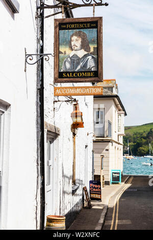 Die fortescue Inn, Salcombe, Devon, UK, die Fortescue Inn Salcombe Devon, Pub, pub Name, ungewöhnliche, Küsten, Pub, Unterkunft, Pub, Zeichen, Zeichen, Stockfoto