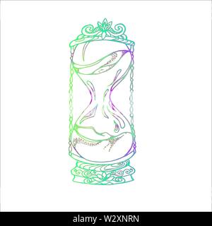 Neon Sanduhr Abbildung im alten Stil. Tattoo Idee. Stock Vektor
