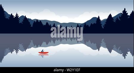 Lonely Kanu Abenteuer mit Red Boat wald landschaft Vektor-illustration EPS 10. Stock Vektor