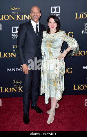 Keegan-Michael Schlüssel mit Frau Elisa Pugliese bei der Weltpremiere des Films "Der König der Löwen' an der Dolby Theater. Los Angeles, 09.07.2019 | Verwendung weltweit Stockfoto