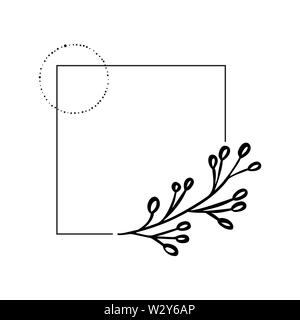 Hand schwarzen Rahmen mit Blättern und Zweig auf weißem Hintergrund dargestellt. Ideal für Hochzeit Karten und Einladungen mit Platz für Text Stock Vektor