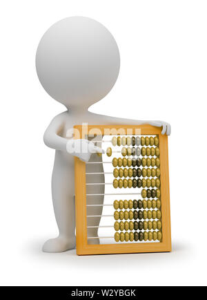 3d kleine Leute mit Abacus. 3D-Bild. Isoliert weißer Hintergrund. Stockfoto