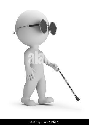 3d kleine Person - Blinde mit einem Zauberstab. 3D-Bild. Weißer Hintergrund. Stockfoto