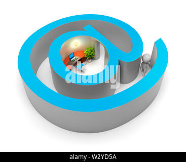 3d kleine Leute ins Internet. 3D-Bild. Isoliert weißer Hintergrund. Beschneidungspfad enthalten. Stockfoto