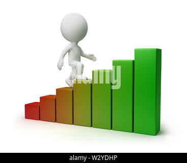 3d kleine Person gehen nach oben unter den Zeitplan. 3D-Bild. Isoliert weißer Hintergrund. Stockfoto