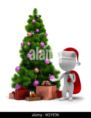 3d Kleine Leute - Weihnachtsmann und einen Weihnachtsbaum. 3D-Bild. Isoliert weißer Hintergrund. Stockfoto