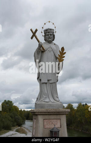 Statue von Nepomuk, Lenggries, brauneck, isarwinkel Region, Oberbayern, Bayerische Alpen, Bayern, Isartal, Deutschland Stockfoto