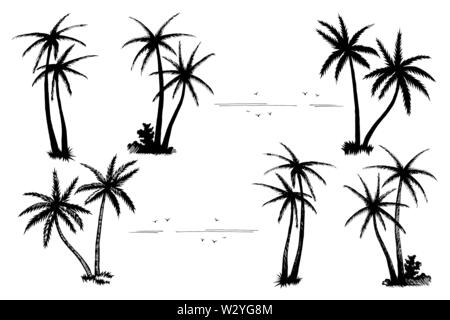 Von tropischen Palmen schwarze Silhouetten eingestellt Stock Vektor