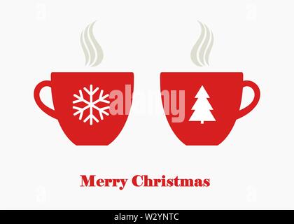Weihnachten heißen Kaffee, Tee oder heiße Schokolade trinken in red Cups. Vector Illustration. Stock Vektor