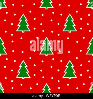 Weihnachtsbäume auf rotem Hintergrund nahtlose Muster. Vector Illustration. Stock Vektor