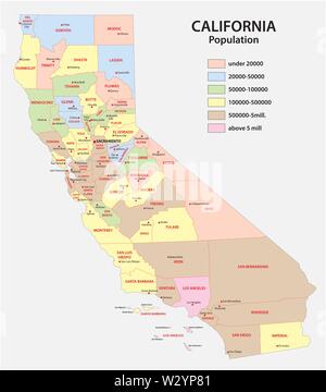 Administrative Grafschaft Karte des Bundesstaates Kalifornien durch Bevölkerungsdichte Stock Vektor