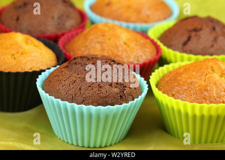 Schokolade und lemon Muffins in bunten Cupcakes - Karneval Menü Stockfoto