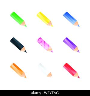 Einstellen der Farbe kleine Bleistifte. Realistischen Stil. Bunte helle Symbole Stock Vektor