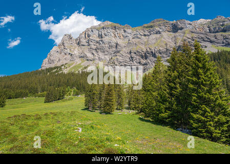 Landschaft zwischen Oeschinensee Bergstation Oeschinensee See, Kandersteg, Berner Oberland, Kanton Bern, Schweiz, Europa Stockfoto