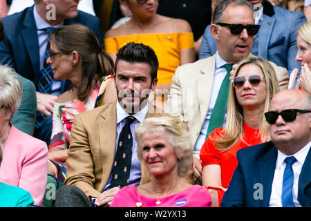 London, UK, 11. Juli 2019: David Beckham Besuche der Royal Box am Tag 10 im Wimbledon Tennis Championships 2019 auf der All England Lawn Tennis und Croquet Club in London. Credit: Frank Molter/Alamy leben Nachrichten Stockfoto