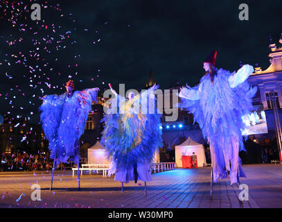 Krakau. Krakau. Polen. Straßentheater FestivaI. Internationale jährliche Veranstaltung, Konferenz der Künstler auf der Straße durchführen. Grand Finale. Stockfoto